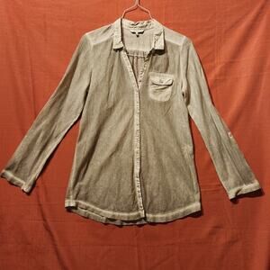 Cream Sheer Button Up Distressed Sz M Grunge Goth Minimalist Y2K Layering Shirt